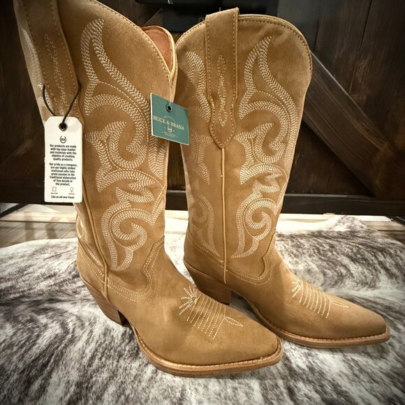 BUCK & BRANA TESSA BEIGE TALL WESTERN BOOTS NWT SIZE 7.5 - Picture 2 of 9